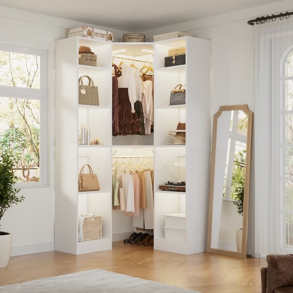 Kyrvo Corner Closet System with 12 Shelves and 2 Hanging Rods, 40"W x ...